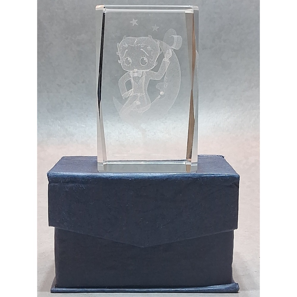 Vintage Betty Boop On Moon 3D Laser Etched Crystal Glass Paperweight Figurine